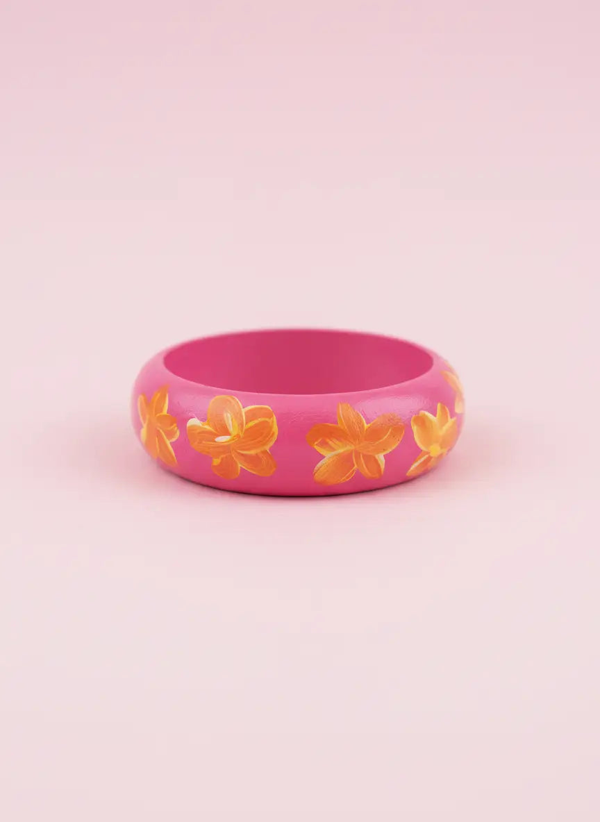 Bangle roze met gele bloemen