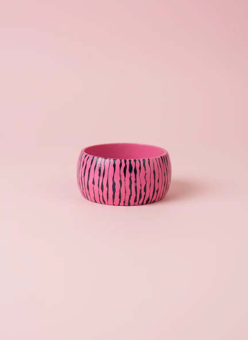 Bangle roze met blauwe strepen
