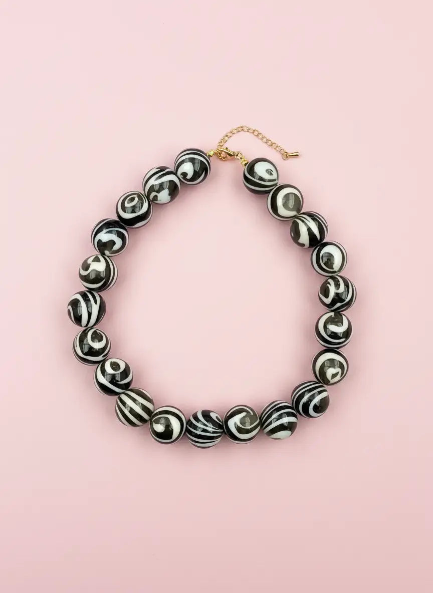Kralen ketting zwart/wit